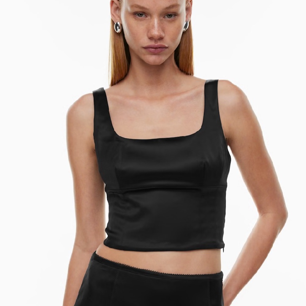 Aritzia Black Satin Crop Top